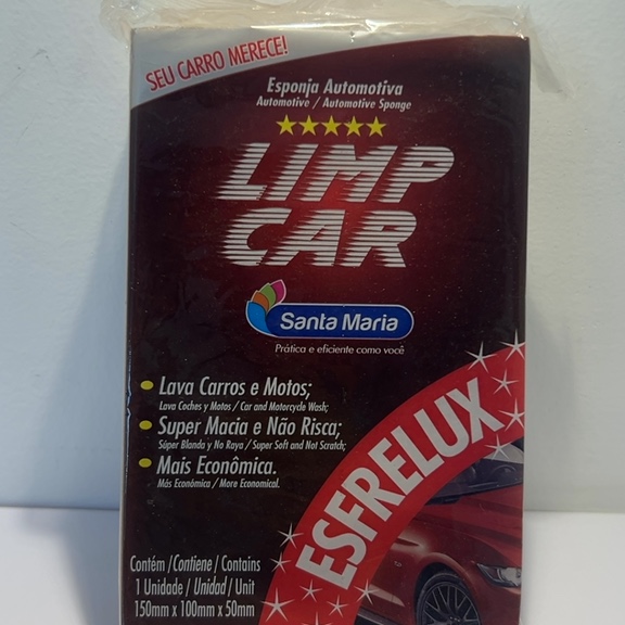 ESPONJA AUTOMOTIVA ESFRELUX LIMP CAR CONTÉM 1UNIDADE 150mm X 100mm X 50mm