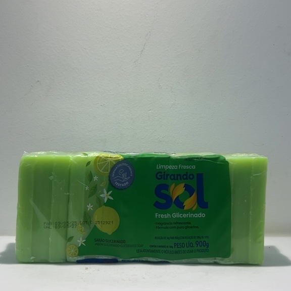 SABÃO JABÓN.SOAP FRESH GLICERINADO GIRANDO SOL LIMPEZA FRESCA REDUÇÃO DE 1kg PARA 900g CONTÉM 5UNIDADES